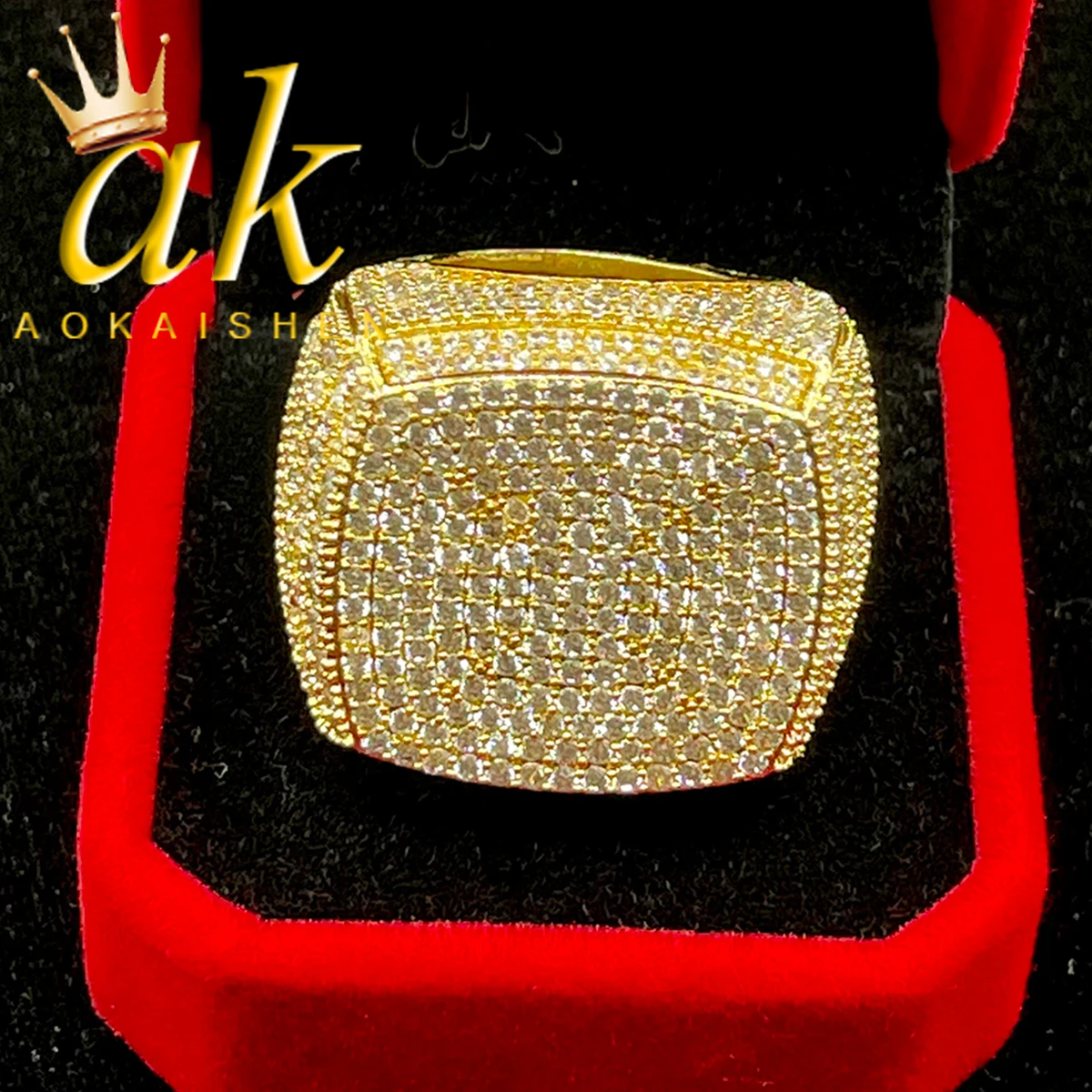 

Aokaishen Big for Men Ring Iced Out Zircon Copper Charm Gold Color Fashion Rock Hip Hop Jewelry Drop Shipping Items Wholesale