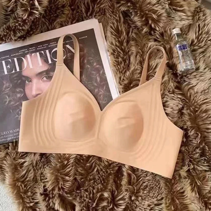 Comfort di alta qualità che mostra piccole strisce di gelatina senza cuciture traspirante senza anello in acciaio intimo chiusura laterale seno laterale reggiseno a tracolla