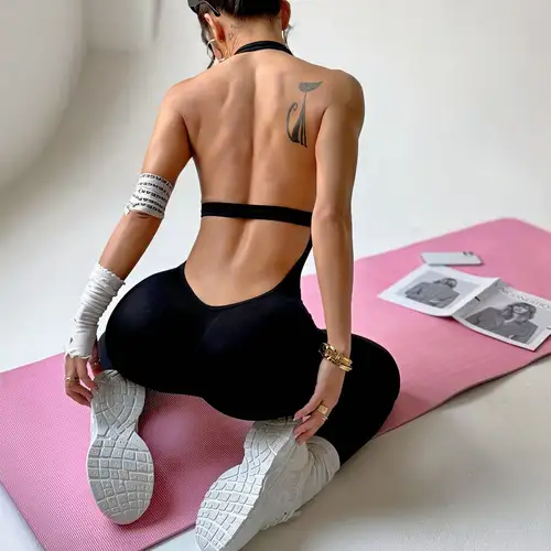 Imagen 2 del producto Mono de Yoga de una pieza para mujer, ropa deportiva corta ajustada, ropa de gimnasio, ropa de entrenamiento, mono elástico para Fitness, chándal