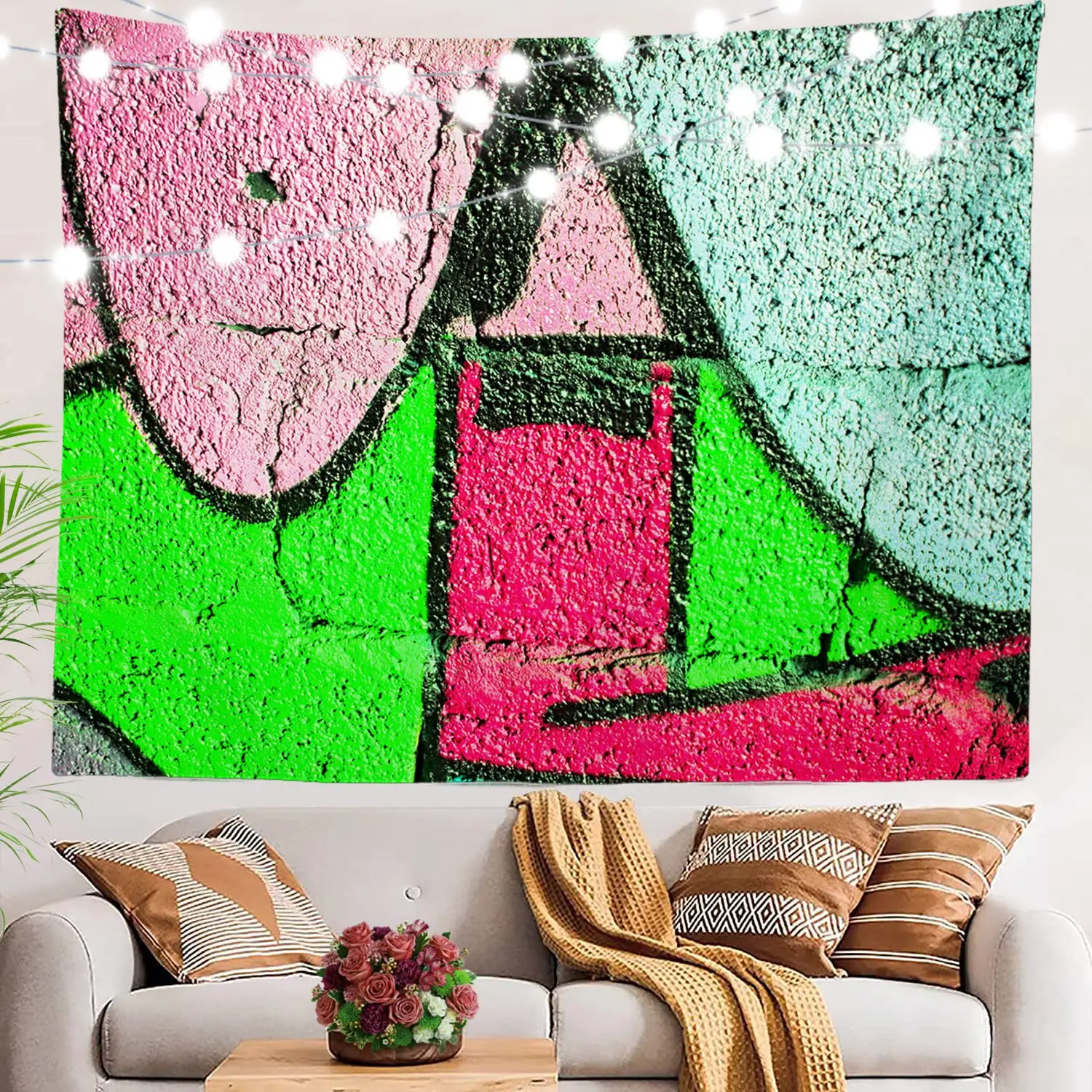 

Colorful Abstract Graffiti Tapestry,Green Art Large Wall Hanging Polyester Tablecloths Tapestry Bedroom Room Living Room Dorm