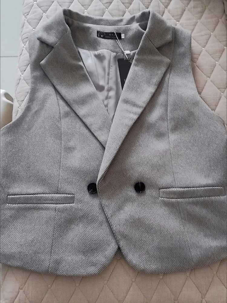 Damska Kamizelka Khaki Bez Rękawów Żakiet Krótka Kamizelka Płaszcz Jesień Zima Damskie Uniwersalne Blejzery Codzienne Topy Wąskie Płaszcze Top