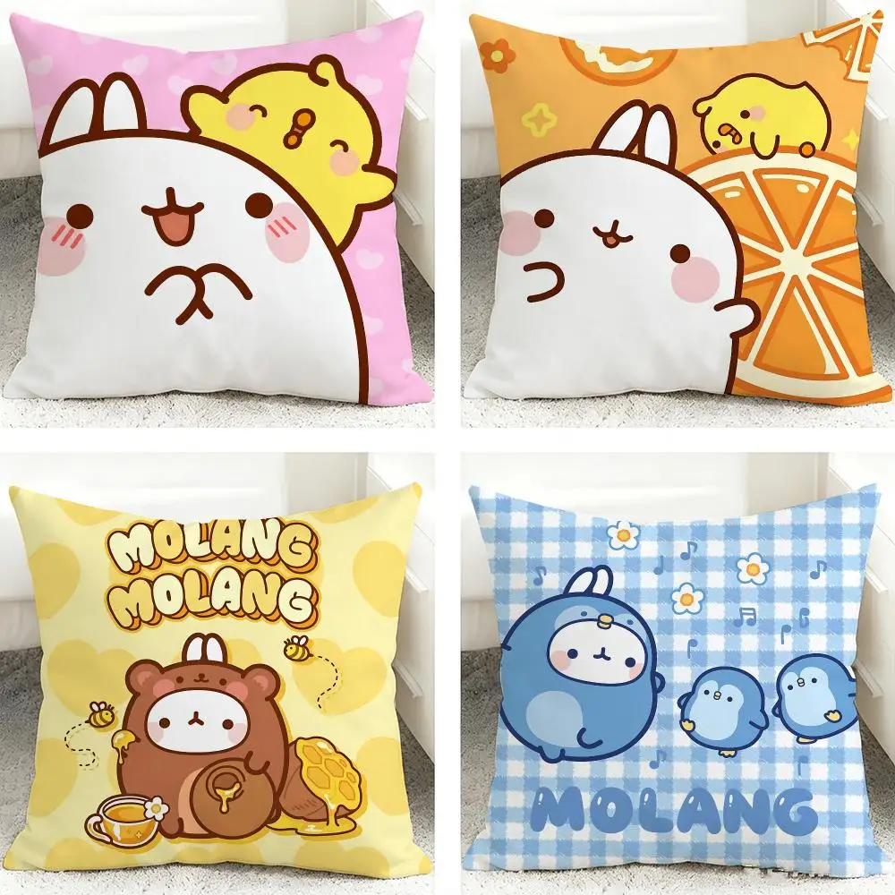 Molang Cute Cartoon Cushion Cover 40x40cm Square Decorative Sofa Cushion Cover Bedroom Living Room Home Decor Gift