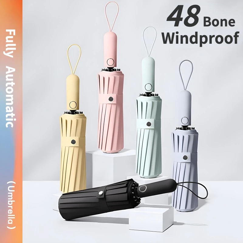 Windproof Strong Fully Automatic Men Umbrella, Reinforced 48 Bone, Sun UV Protection, Large Folding Rain Umbrellas Male Parasol