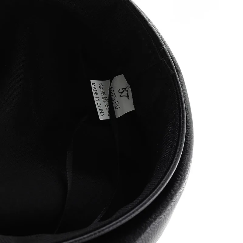 펑크 스타일 여성용 베레모 블랙 Pu 가죽 플랫 탑 캡틴 밀리터리 캡 여성 액세서리