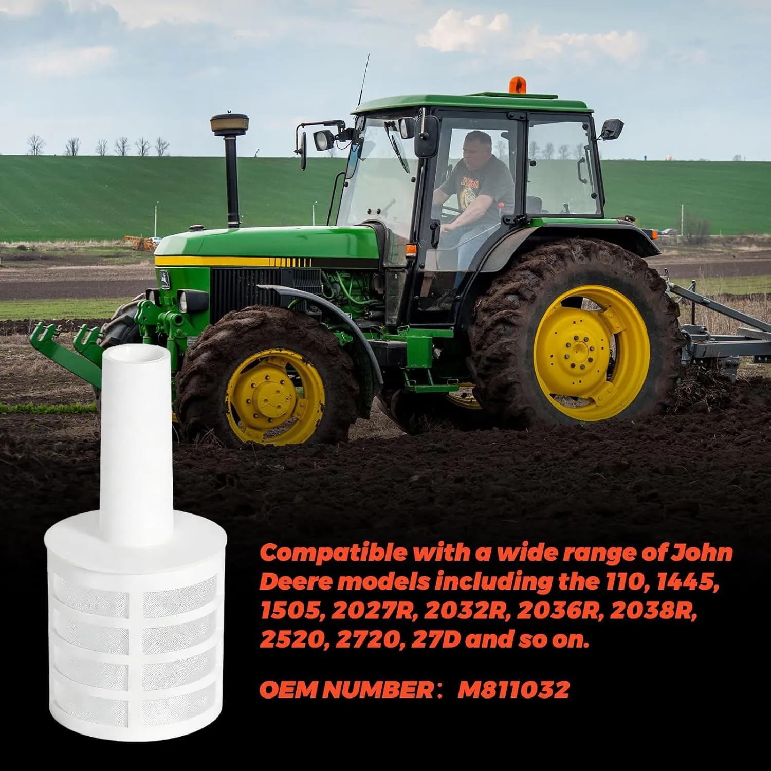 2pcs M811032 Fuel Filter Compatible with John Deere 110 2027R 2032R 2036R 2038R 2520 2720 27D