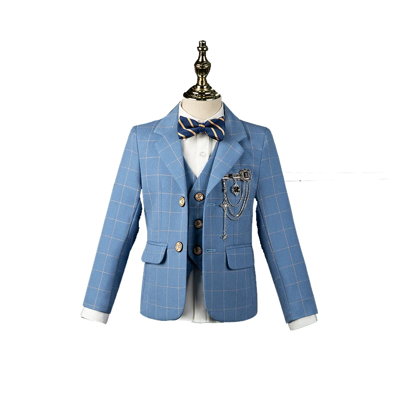 

Kids Formal Blazer Jacket Vest Pants Bowtie 4PCS Tuxedo Dress Boys Wedding Suit Children Photography Suit Performance Costume