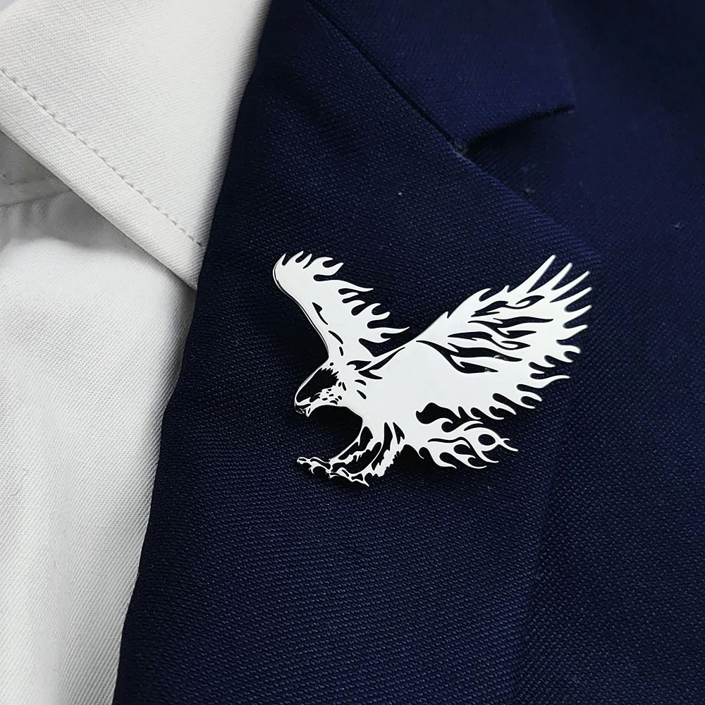 18K Gold Plated 316L Stainless Steel Flying Eagle Silhouette Lapel Pin, Wildlife Brooch, Suit & Casual Accessory