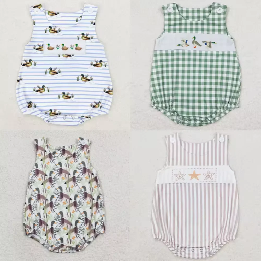 

Wholesale Boys Sleeveless Rompers Boutique Newborn Duck Print Baby Boy Bubble
