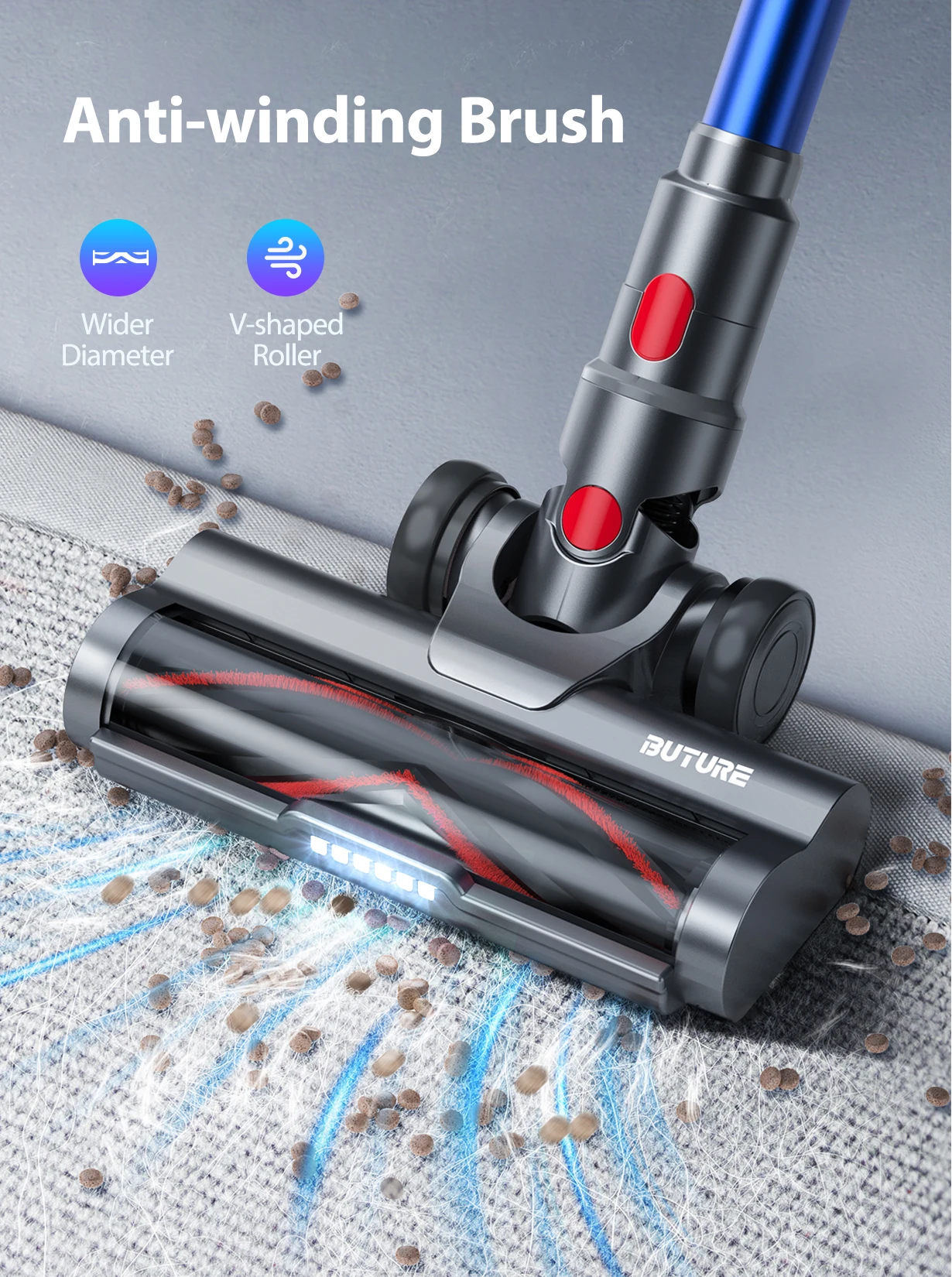 BUTURE 400W 36KPA  Handheld Wireless Cordless Cleaner Vacuum Up to 55 Mins Runtime Anti-Winding Brush and 1.2L Large Dust Cup