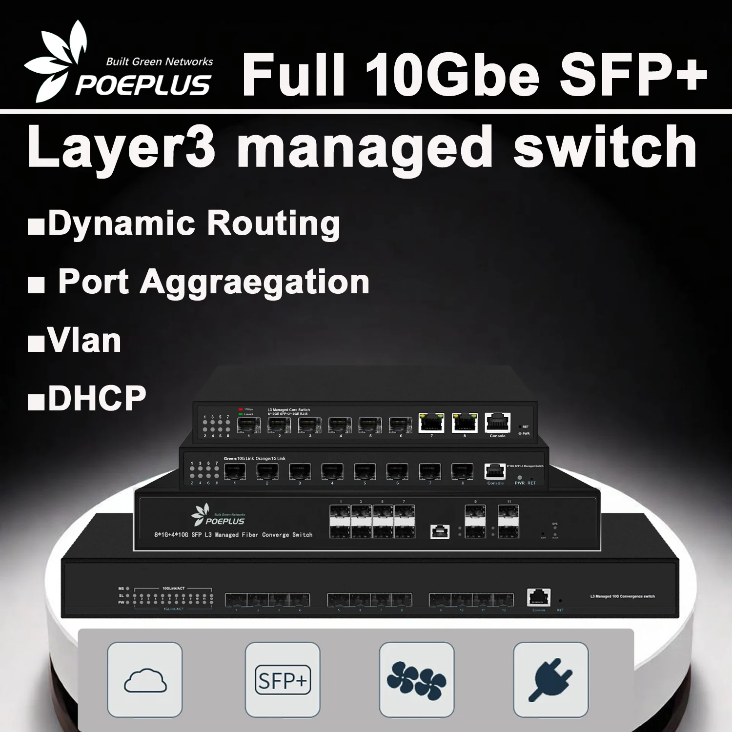 Full 10Gbe SFP+ optical fiber layer 3 managed switch 6/8/12 ports switch optional support ssh,http,https,snmp