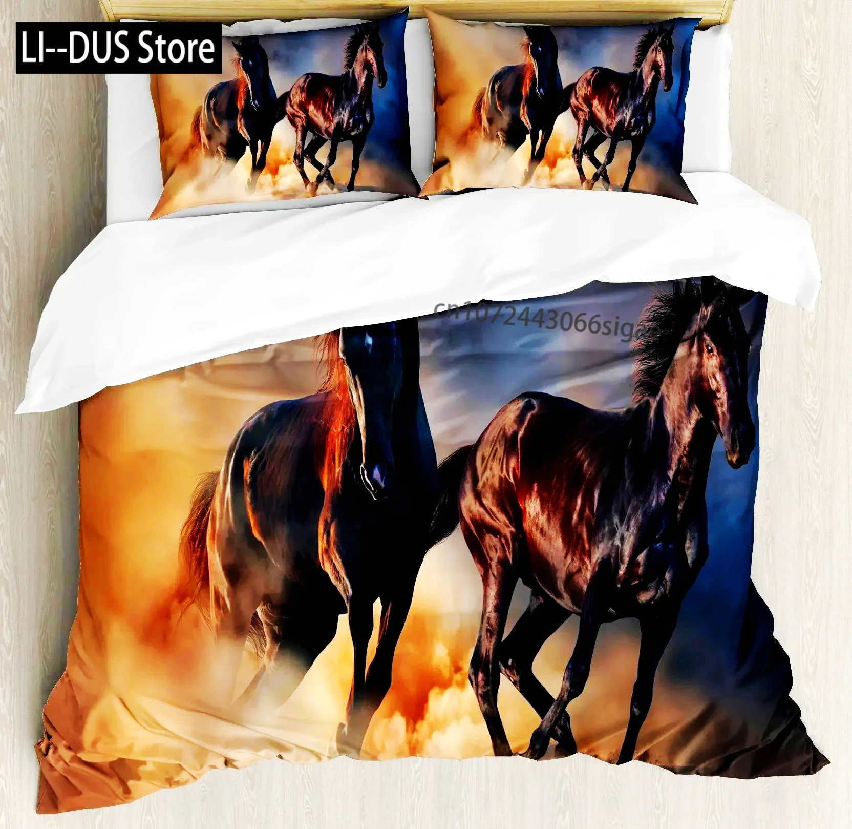 Horse Duvet Cover Animal Bedding Set For Boys Teens Western Cowboy Sunset Scenery Double Queen King Size Polyester Qulit Cover
