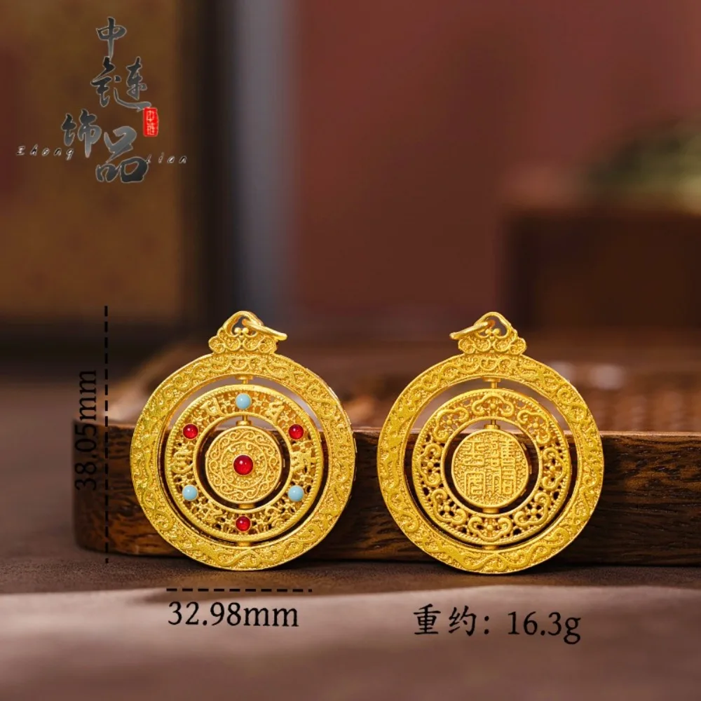 Enamel revolving eight-treasure compass pendant 9999gold