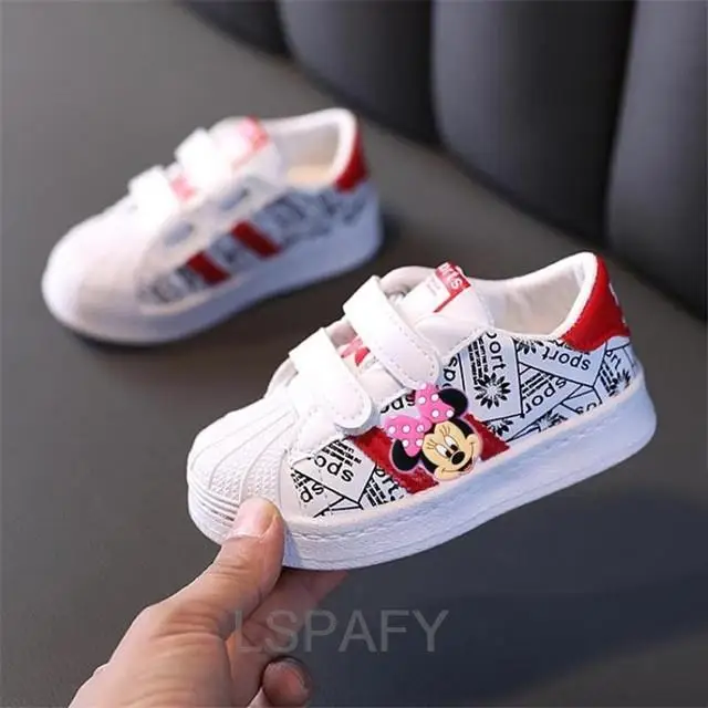 Children\'s White Sneakers Mickey Mouse Toddlers Girls Boys Breathable Lace-up Casual Sport Shoes Kids Tennis 2-6Y Toddler Shoes