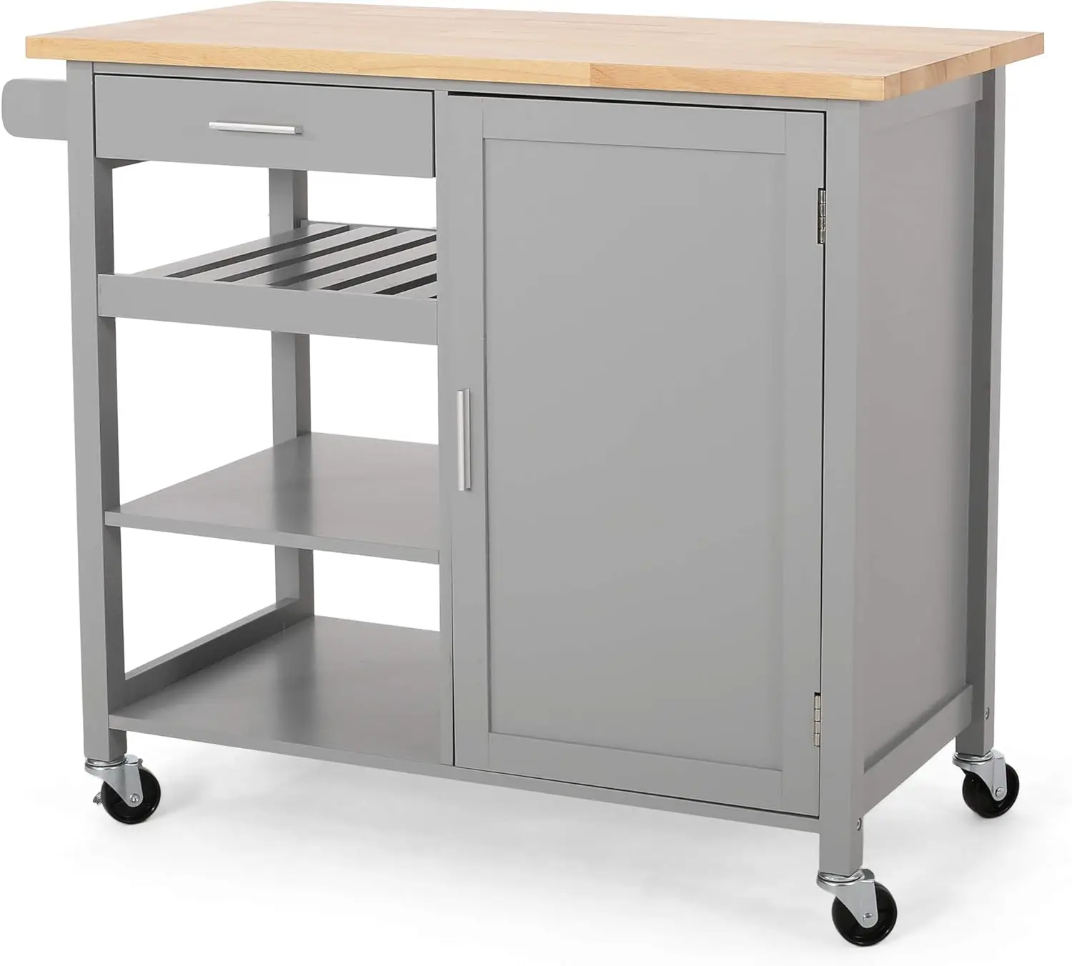 Frances Contemporary Kitchen Cart With Wheels, Natural + Gray