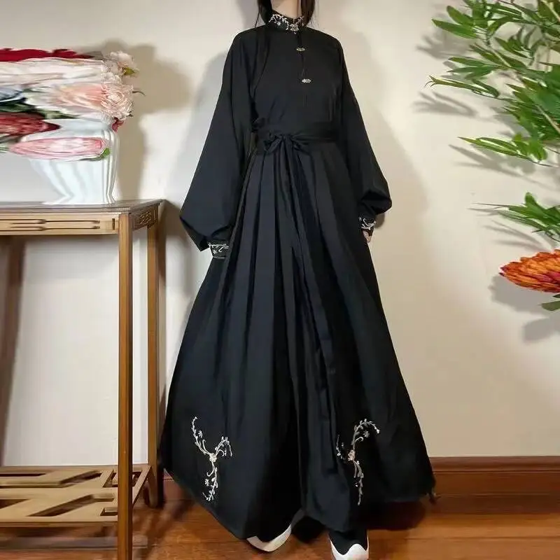 

Vintage Black Hanfu Dress Men Women Traditional Standing Collar Costume Niche Fashion Hero Cosplay Carnival Clothing Embroidery