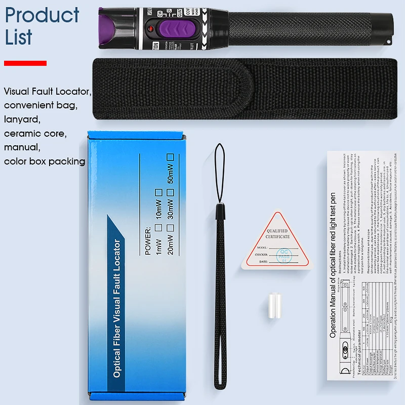 Medidor de potencia óptica AUA-Y510A y localizador Visual de fallos, Kit de herramientas de probador de fibra FTTH (opcional) OPM(-50 ~ + 26dBm) y VFL(30/1/10/20/50mW)