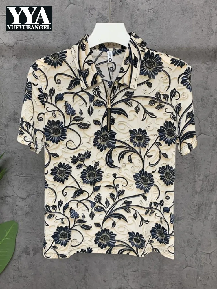 

Mens Summer Turndown Collar Short Sleeve T-Shirts Fashion Casual Pullover Tops Loose Printed Cool Tees Male Daily Thin T-Shirt