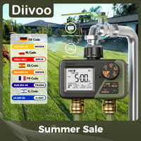 Diivoo Garden Water Timer 2 Outlets IPX5 Waterproof Multi-Functional Automatic Irrigation Timer with Rain Delay/Manual/Auto Mode