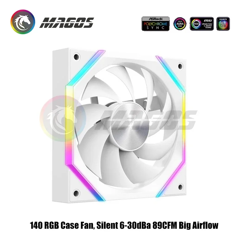 140 RGB Case Fan, Silent 6-30dBa 89CFM Big Airflow,  14CM PC Cabinet Cooler 14025 Support Mobo 5V ARGB SYNC