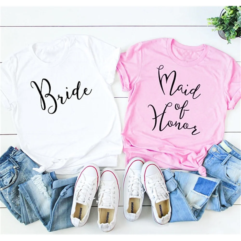 

Bride Maid of Honor Women Shirts Aesthetic Letter Print Tshirt Wedding Party Mother Fashion T-shirt Summer Tops 5DAR