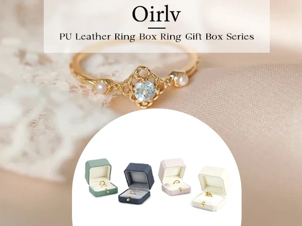 Oirlv Luxurious Velvet Ring Box Set-Elegant Single & Double Ring Holder for Wedding Anniversary Gifts Jewelry Storage Organizer