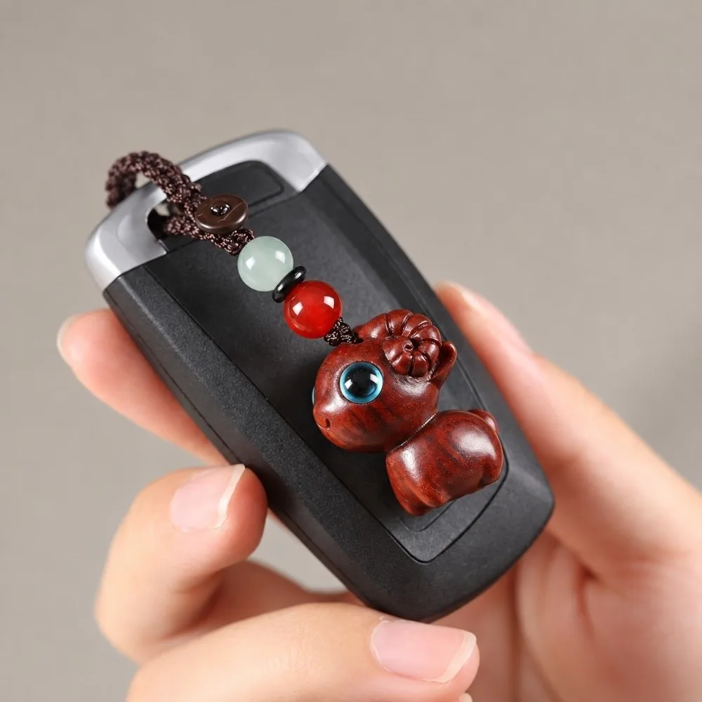 Handmade Sandalwood Sheep Keychain Mini Size Polished Bag Charm Delicate Scratch-resistant Beaded Lanyard