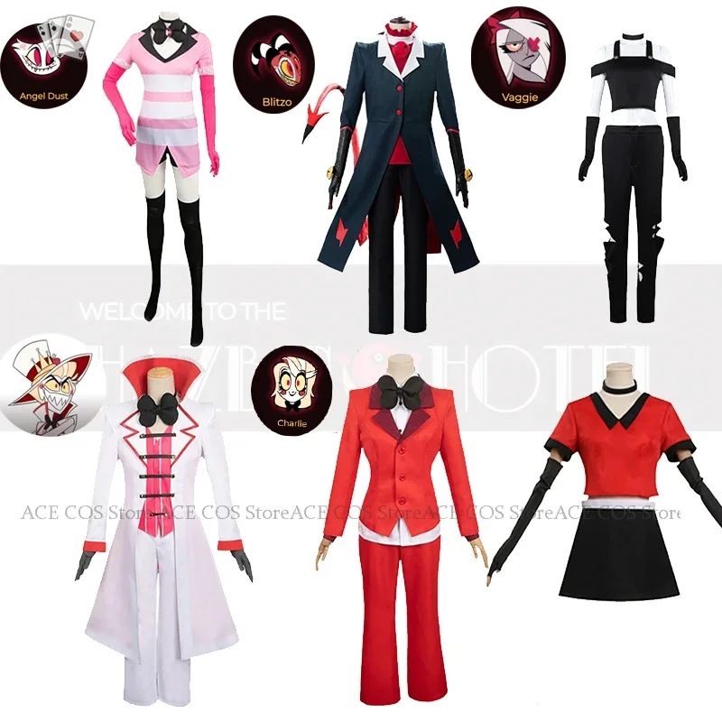 Anime Hazbin Cosplay Lucifer Hotel Charlie Morningstar Costume Vaggie Blitzo AD Angel Dust Cosplay Clothes Halloween Party Suit