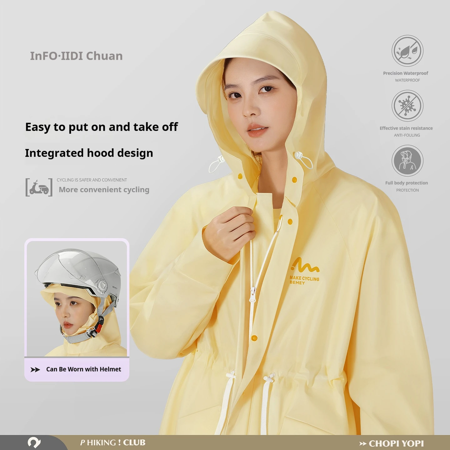 Women's Long Waist Windbreaker Raincoat Adult Full Body Waterproof Coat for Electric Bike Riding Rainstorm Proof