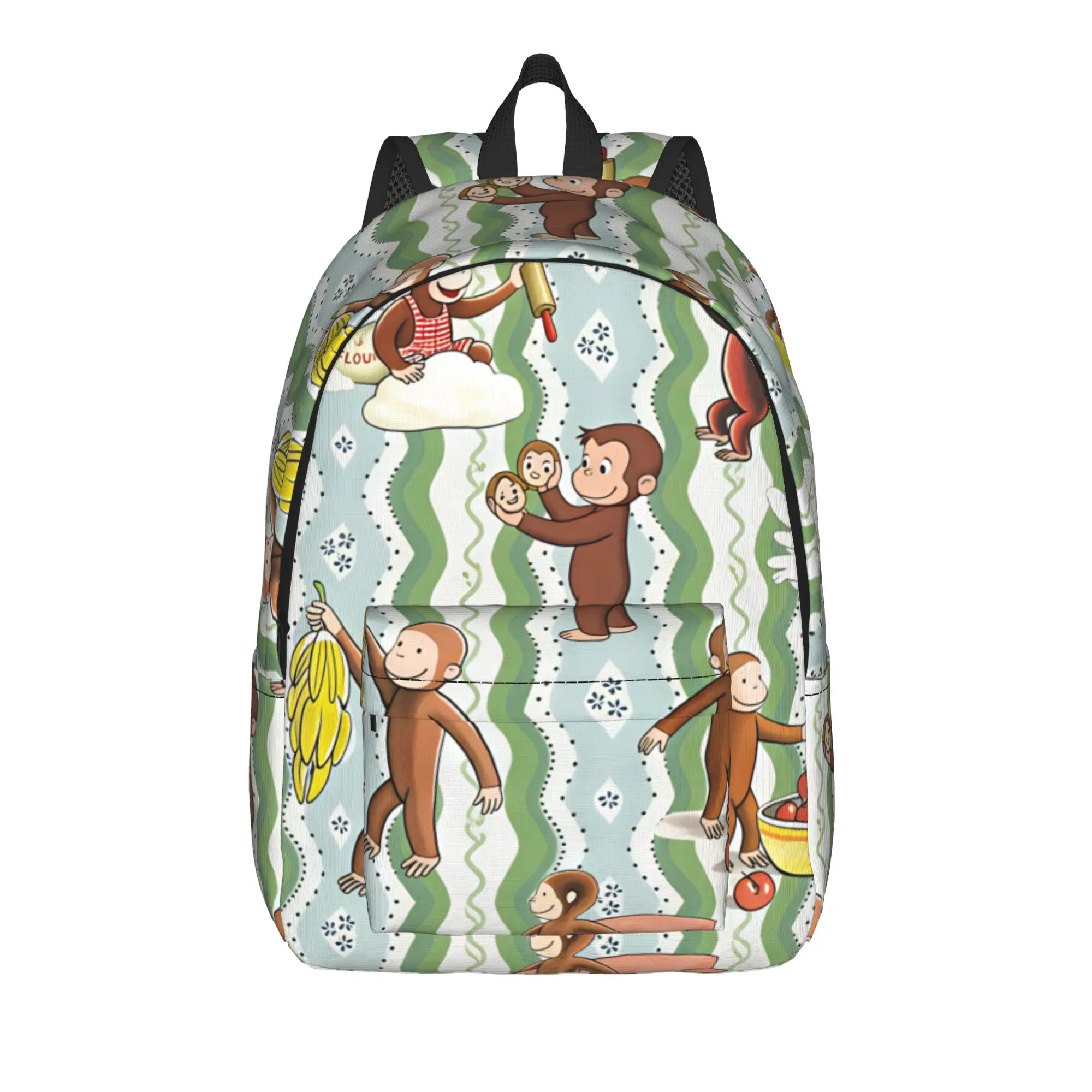 Curious George Daily Life Pattern Backpack  Outdoor Style Backpacks Female Kawaii High School Bags Design Soft Rucksack