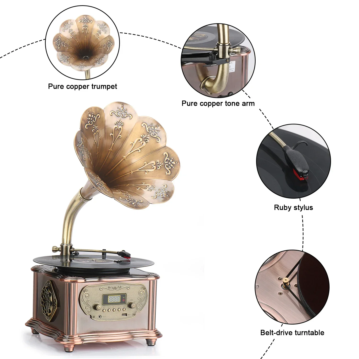 Professional Retro Vinyl LP Record Player Turntable Phonograph With FM Radio CD Player Bluetooth Home Audio Music System