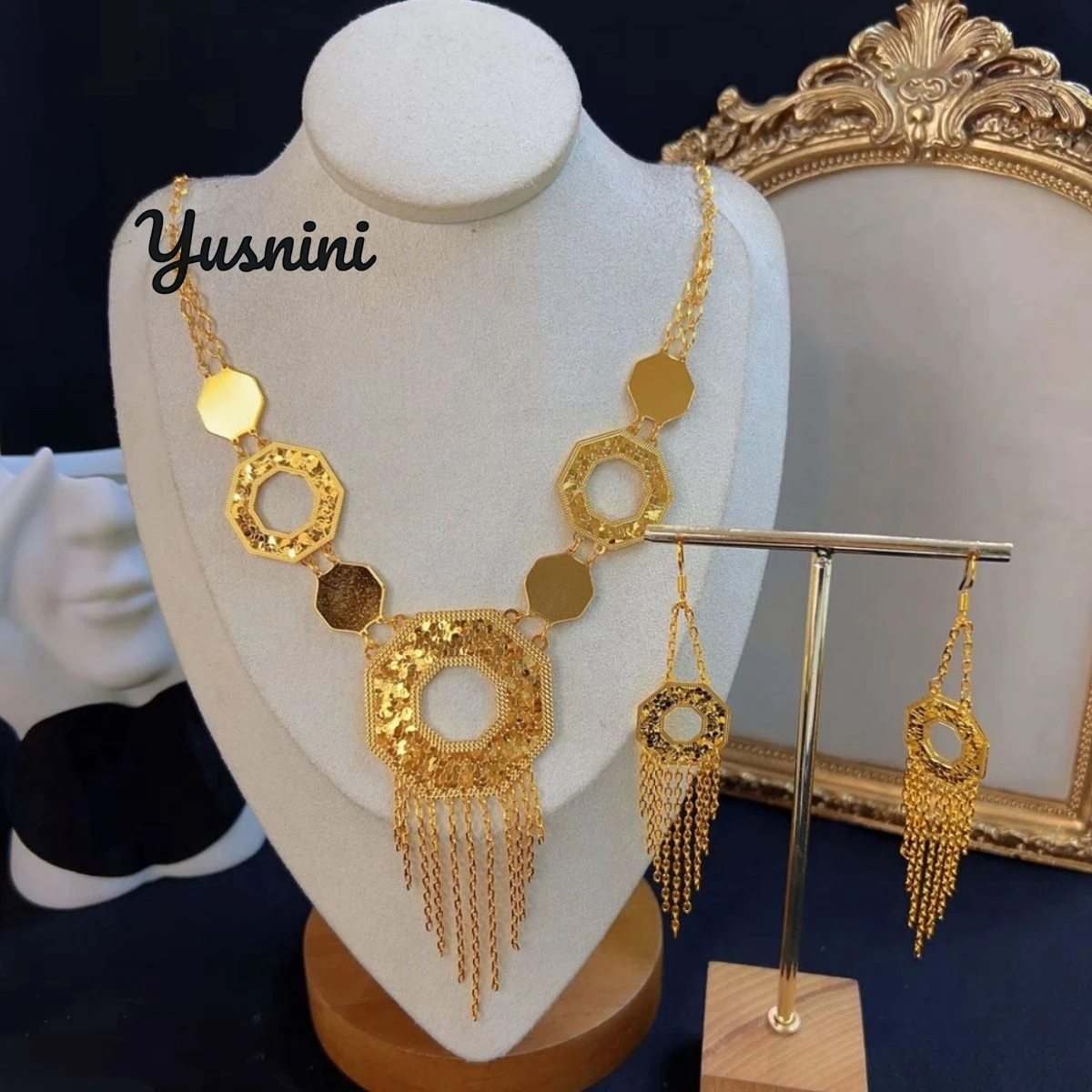 

Fashion Africa Europe Dubai 24K Gold Plated Customized Necklace Earrings for Couples Wedding Party Jewelry Set DD10821