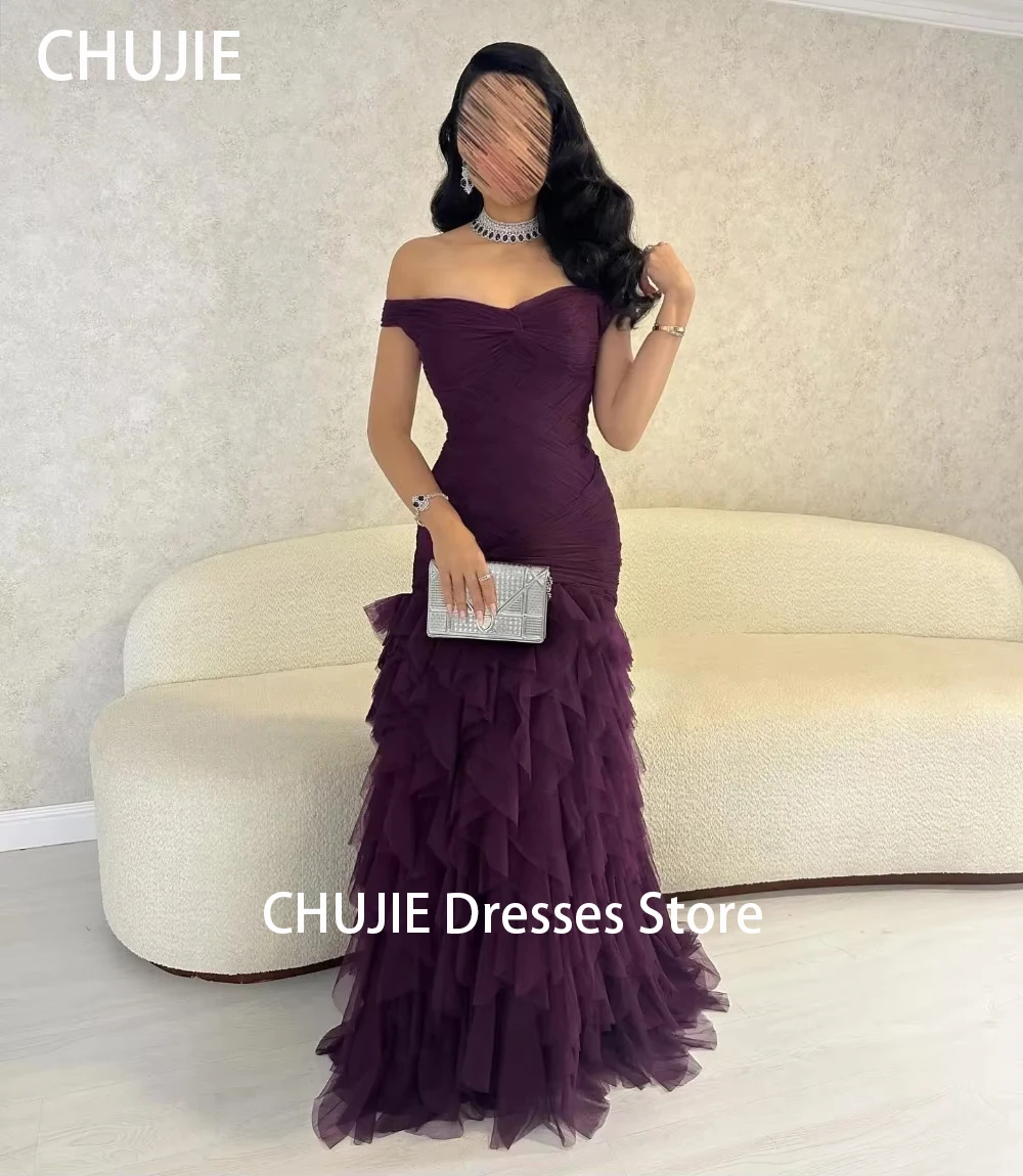 Sukienki wieczorowe z tiulu w kolorze śliwkowym, warstwowe, na wesele, koktajl, modne, do ziemi, formalne, suknie balowe, sukienka na studniówkę, فستان المساء, szyte na miarę