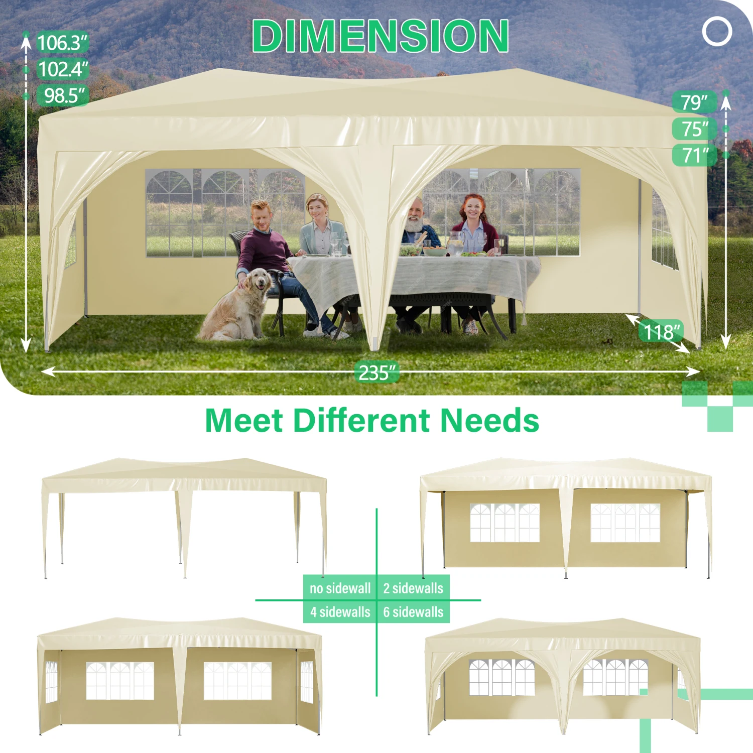 

10x20 Pop Up Canopy Tent with 6 Sidewalls, Waterproof Outdoor Commercial Tent for Parties, Adjustable Heights, Carry Bag + Acces