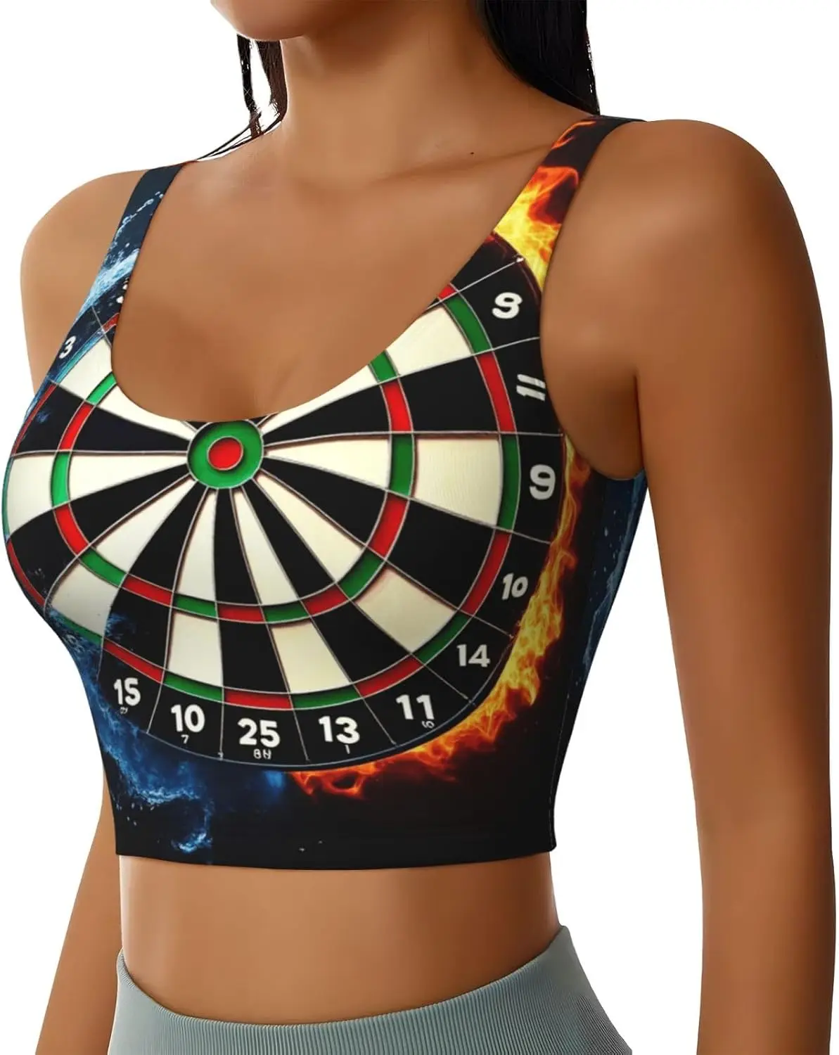 Playful Dartboard-Print Crop Top Women Athletic Cozy Yoga Bra Tank Tops for Sports Running & Gym Activities