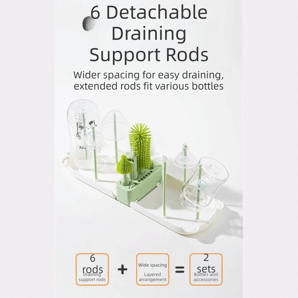 

Набор щеток для детских бутылочек 6-в-1: компактная подставка для сушки, щетка для чистки сосок и трубочек, портативная щетка для чашек