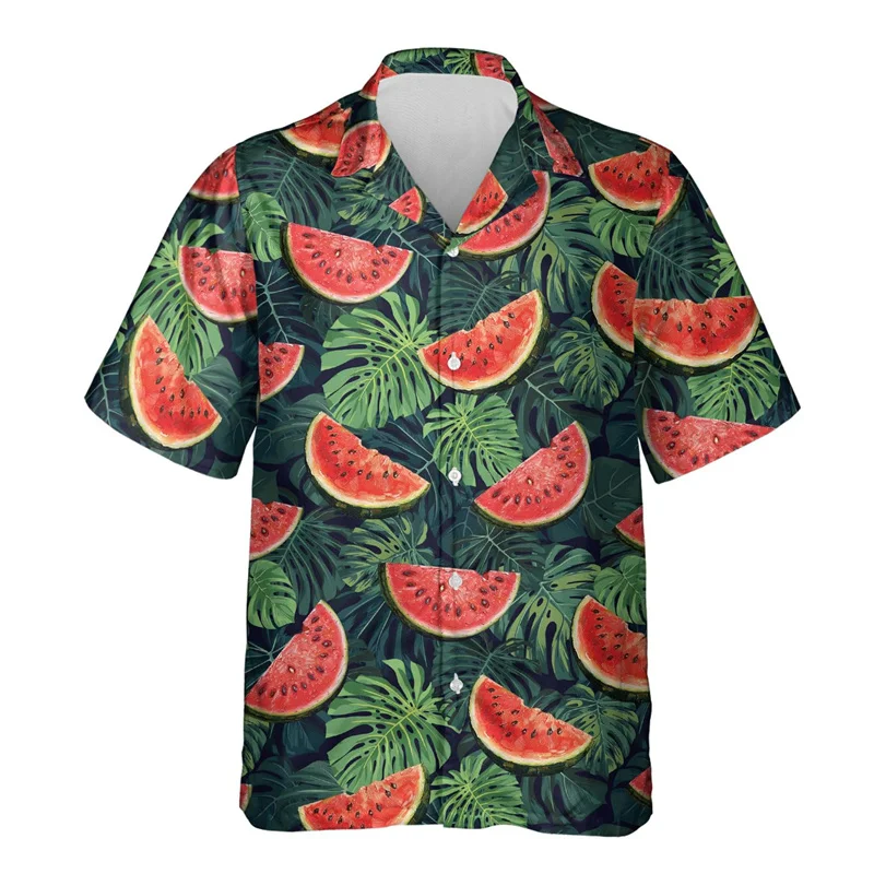 

Watermelon Graphic Hawaiian Shirt For Men Tropical Fruit 3D Printed Blouses Summer Casual Button Tops Short Sleeve Aloha Shirts