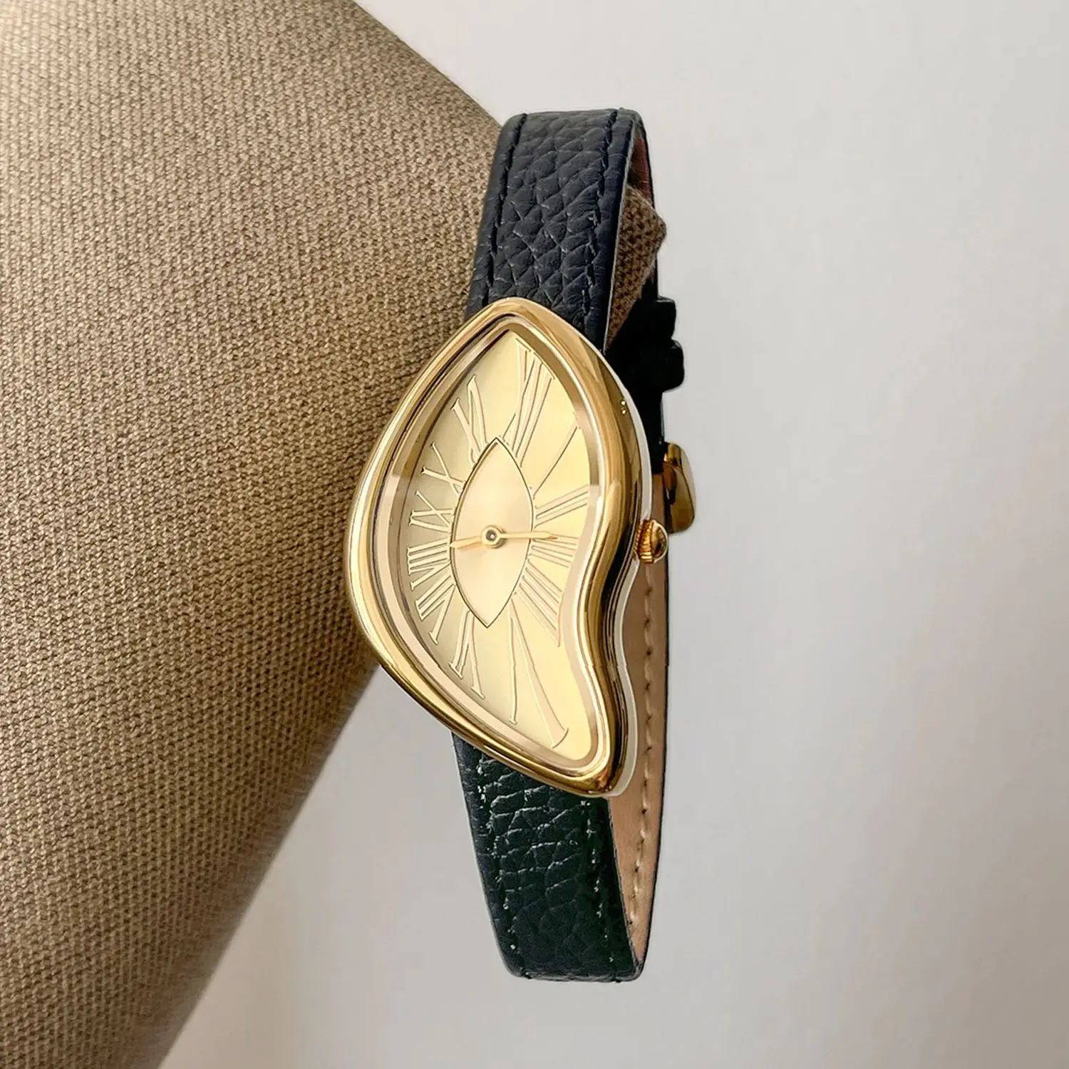 High end Retro Creative Watch for Women,Twisted Irregular Dial Design,Fashionable Leather Waterproof Quartz  Women Watches Gift