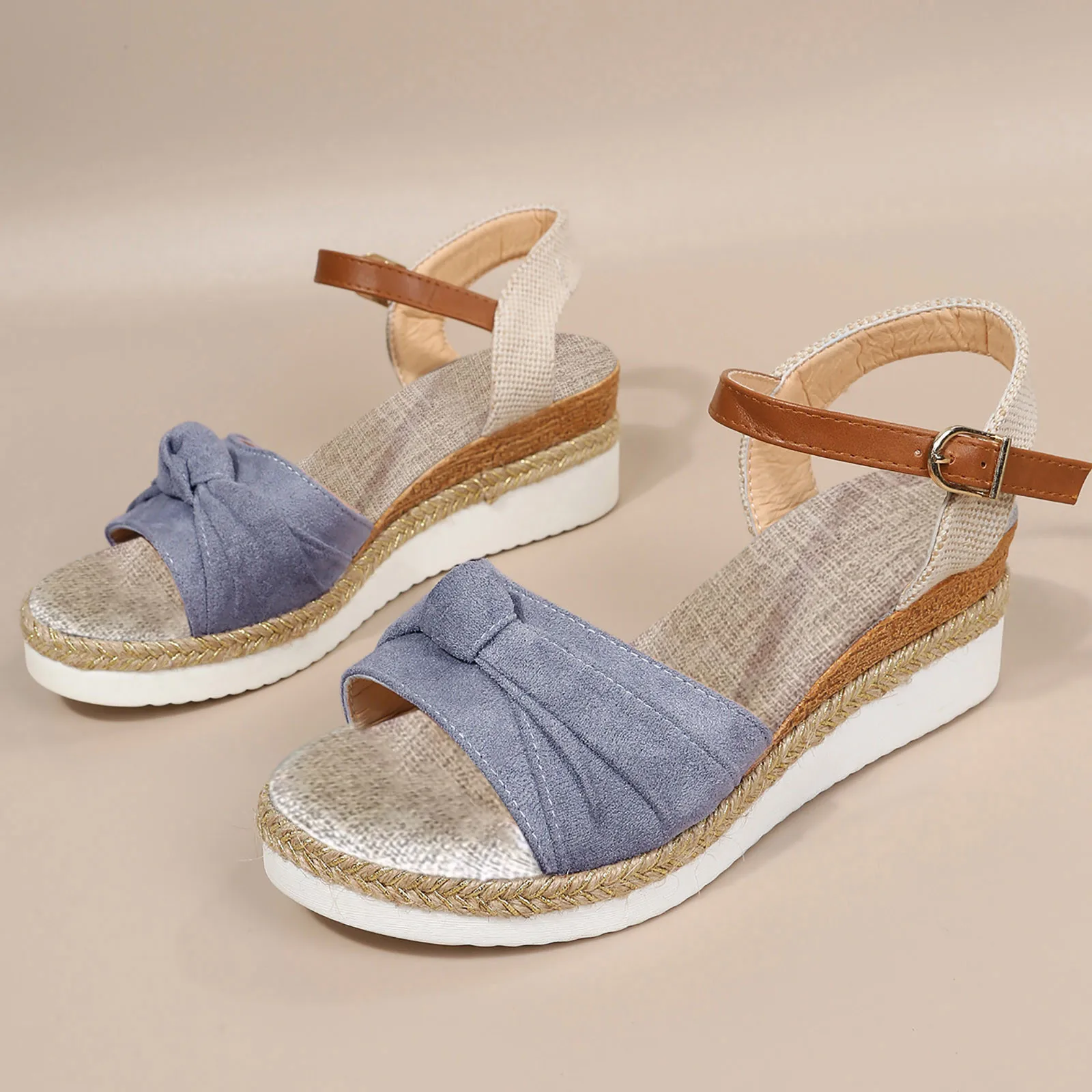 Espadrilles Wedge Sandals for Women Summer Open Toe Non Slip Gladiator Shoes Fashion Bowtie Platform Buckle Sandalias Mujer 2024