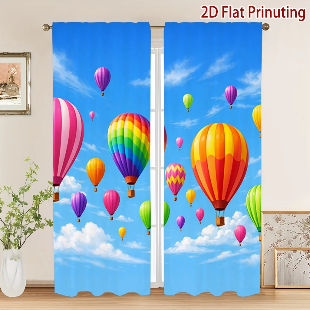 Colorful Hot Air Balloons Curtains Blue Sky and Clouds Print Fantasy Travel Theme Window Drapes for Kids Bedroom Living Room