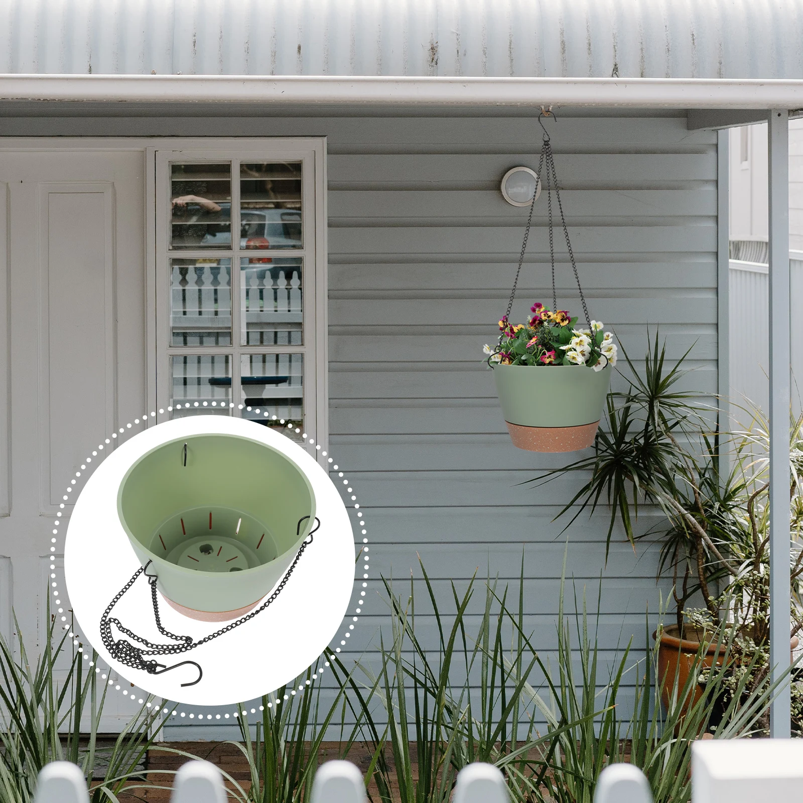 

8 Inch Plant Pots PP Iron Balcony Hanging Flower Basket Garden Decor Flower Container Green Planter Baskets