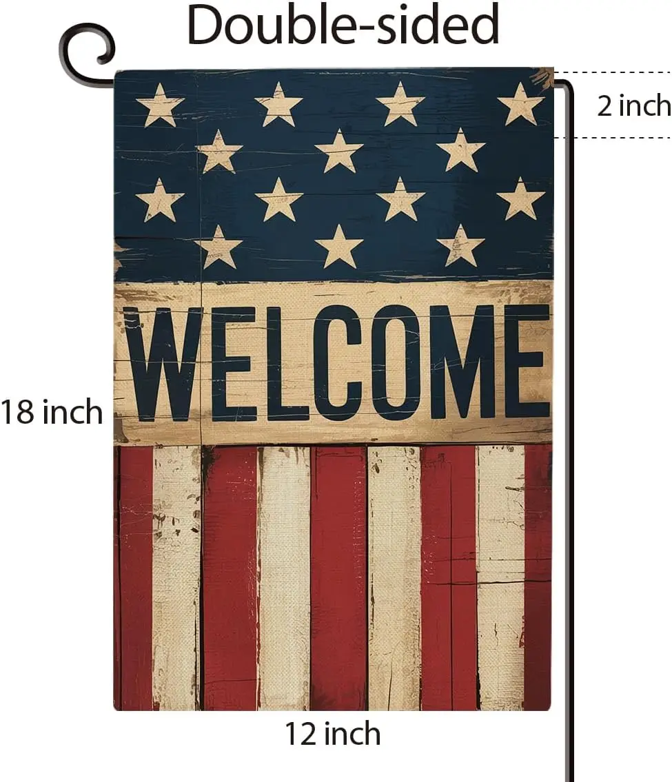 Patriotic Welcome Garden Flag Double Sided Retro American Stars and Stripes Yard Flag Outdoor Decorations for 4th of July In yyi
