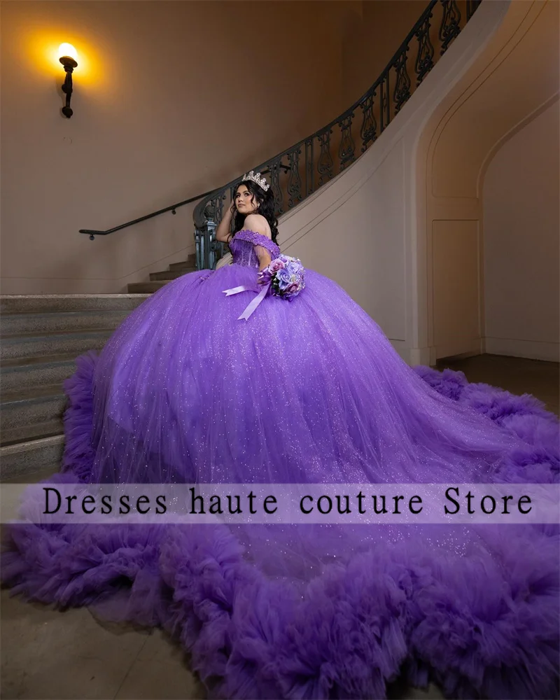 Mexico Purple Tulle Quinceanera Dresses Ball Gown 2025 Ruffles Appliques Sweet 16 Dress Customized vestidos de 15 quinceañera