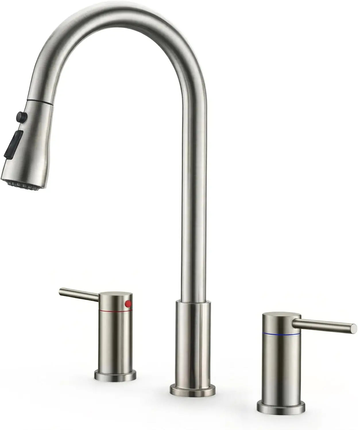 

High Arc Brushed Nickel Kitchen Faucet with Pull Down Sprayer, 3 Hole Sink, Separate Hot/Cold Handles