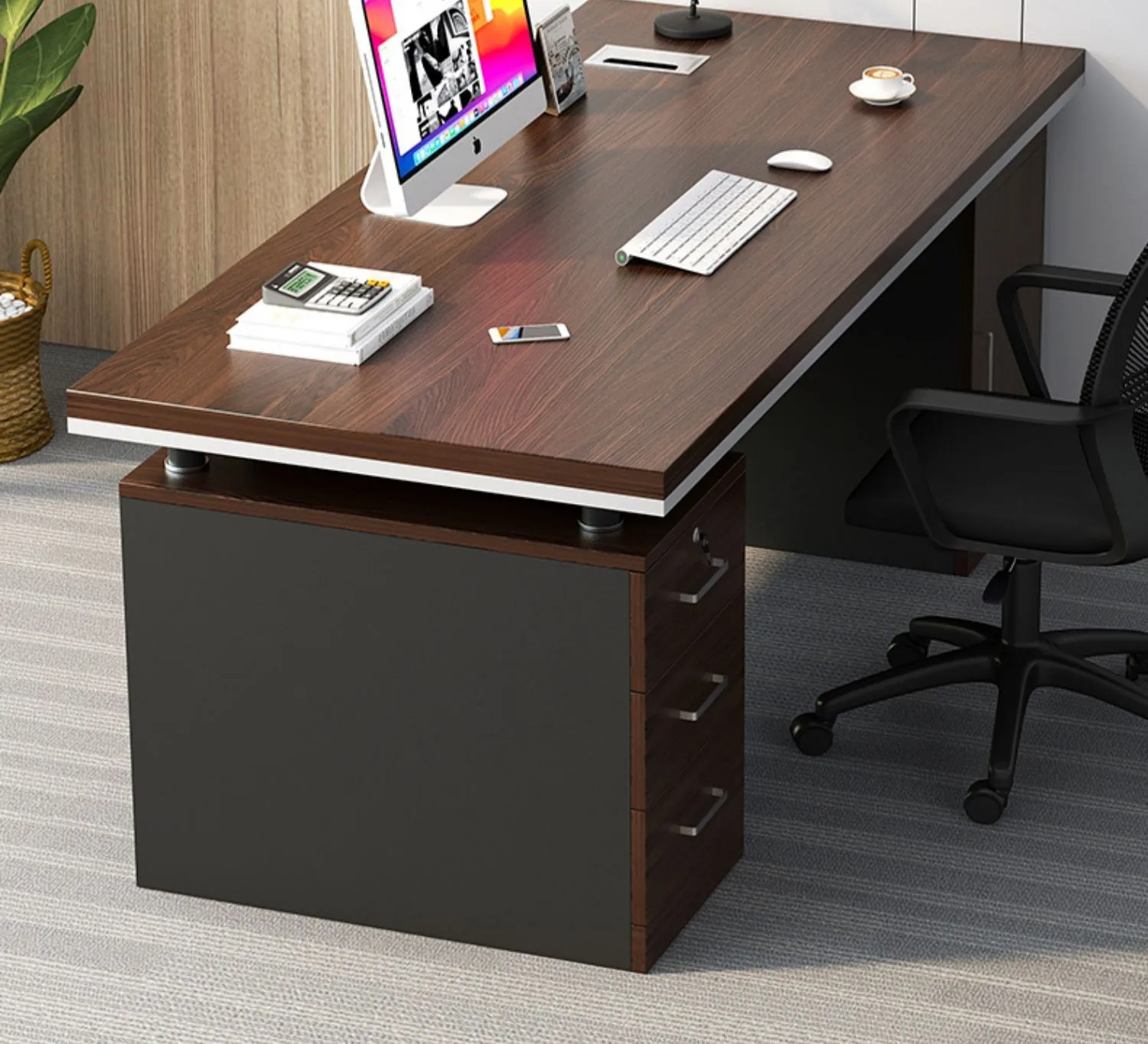 Office desk and chair combination simple with threading holes boss table office