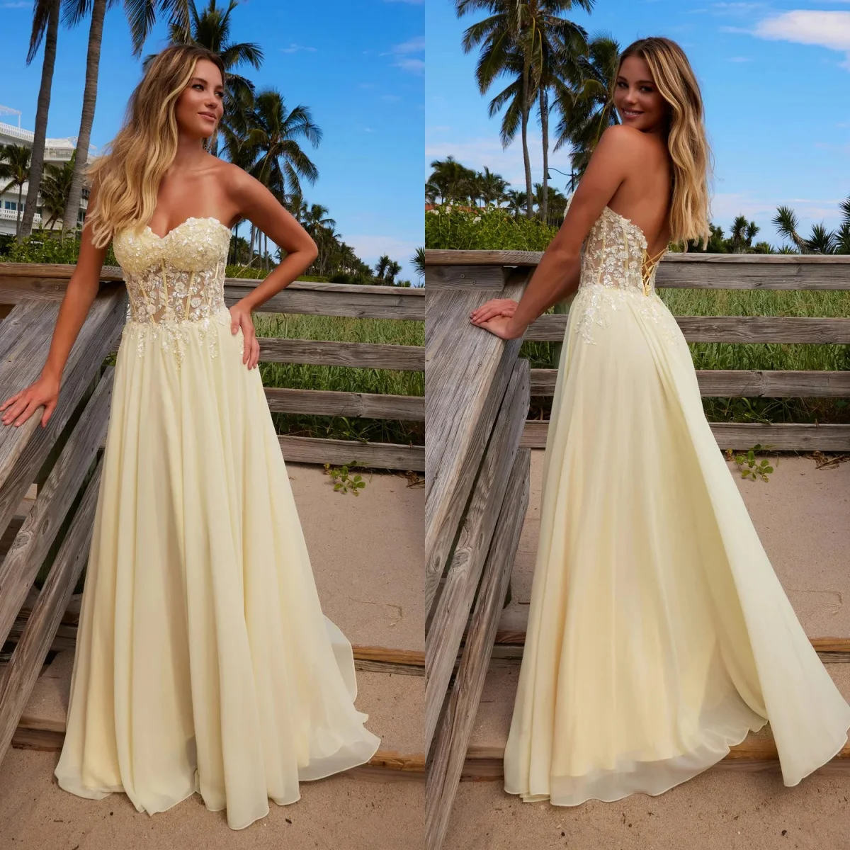 

Yellow Prom Dresses for Women Empire Lace Gala Dress Boho Lace Appliqued Sleeveless Chiffon Customized Vestido De Noche