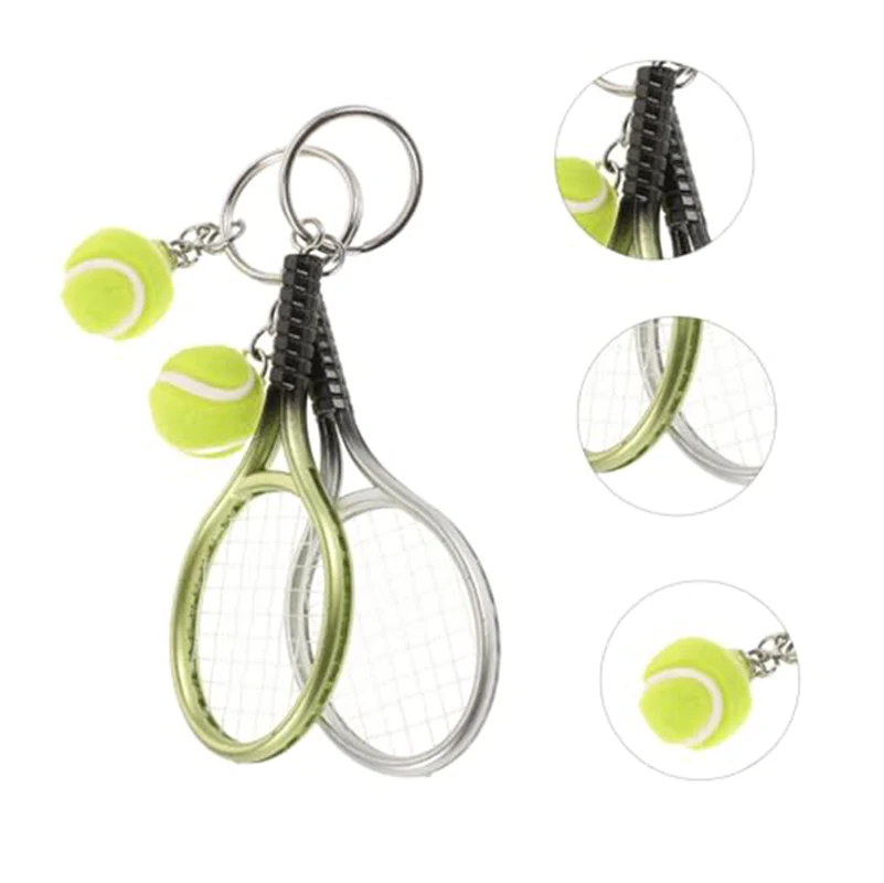 24Pcs Mini Tennis Racket Keychains with Simulated Tennis Balls