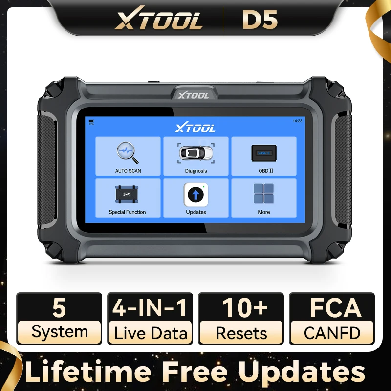 XTOOL D5 OBD2 Automotive Scanner Auto VIN OIL Reset Live Data 5 System Diagnostic Tool Built-in FCA/CANFD Lifetime Free Update
