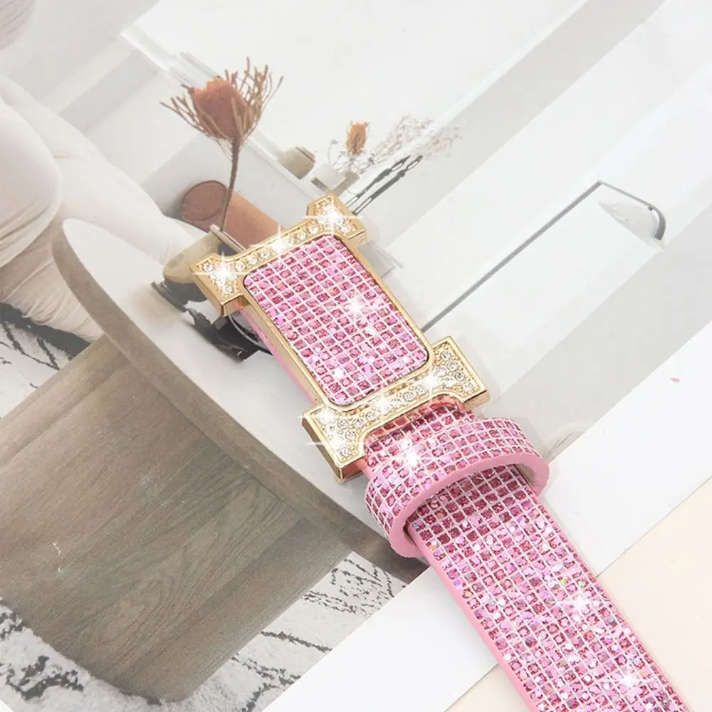 Fashion Bling Bling Sparkling Rhinestone Belt Versatile Glitter Slide Buckle Belt Luxury Brand Design Waist Strap Women