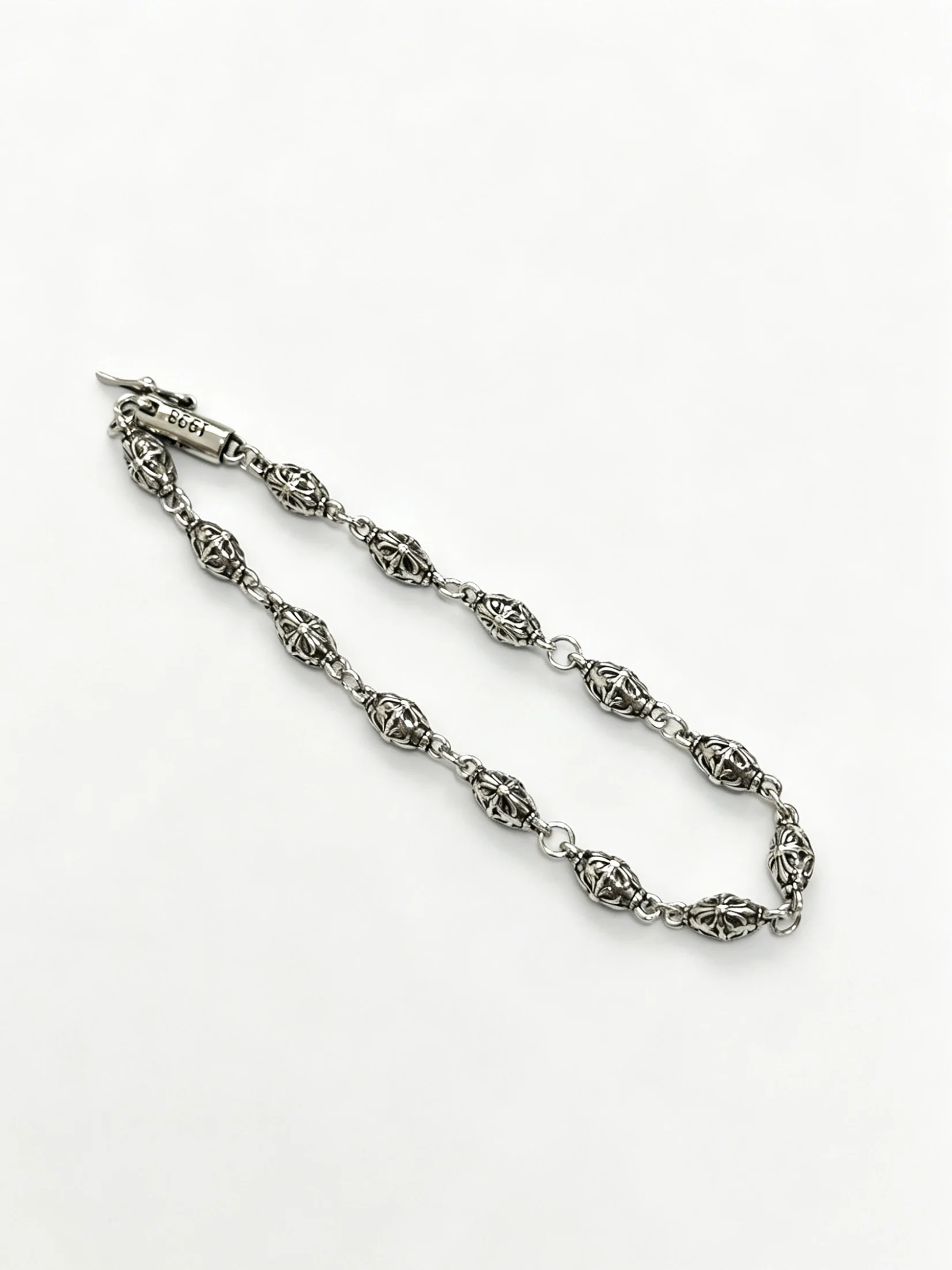 S925 sterling silver cross charm CH small beans interlocking simple retro old couple bracelet