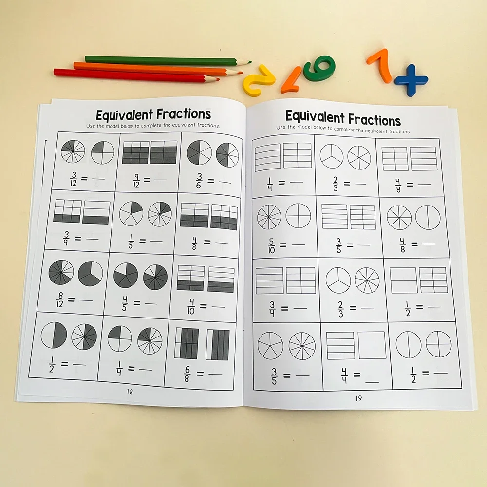 Pecahan Dasar Belajar dan Praktek Buku Kerja Fakta Pecahan Alat Bantu Mengajar Guru Grd 3-4 Buku Tes Matematika Sekolah Dasar Montessori